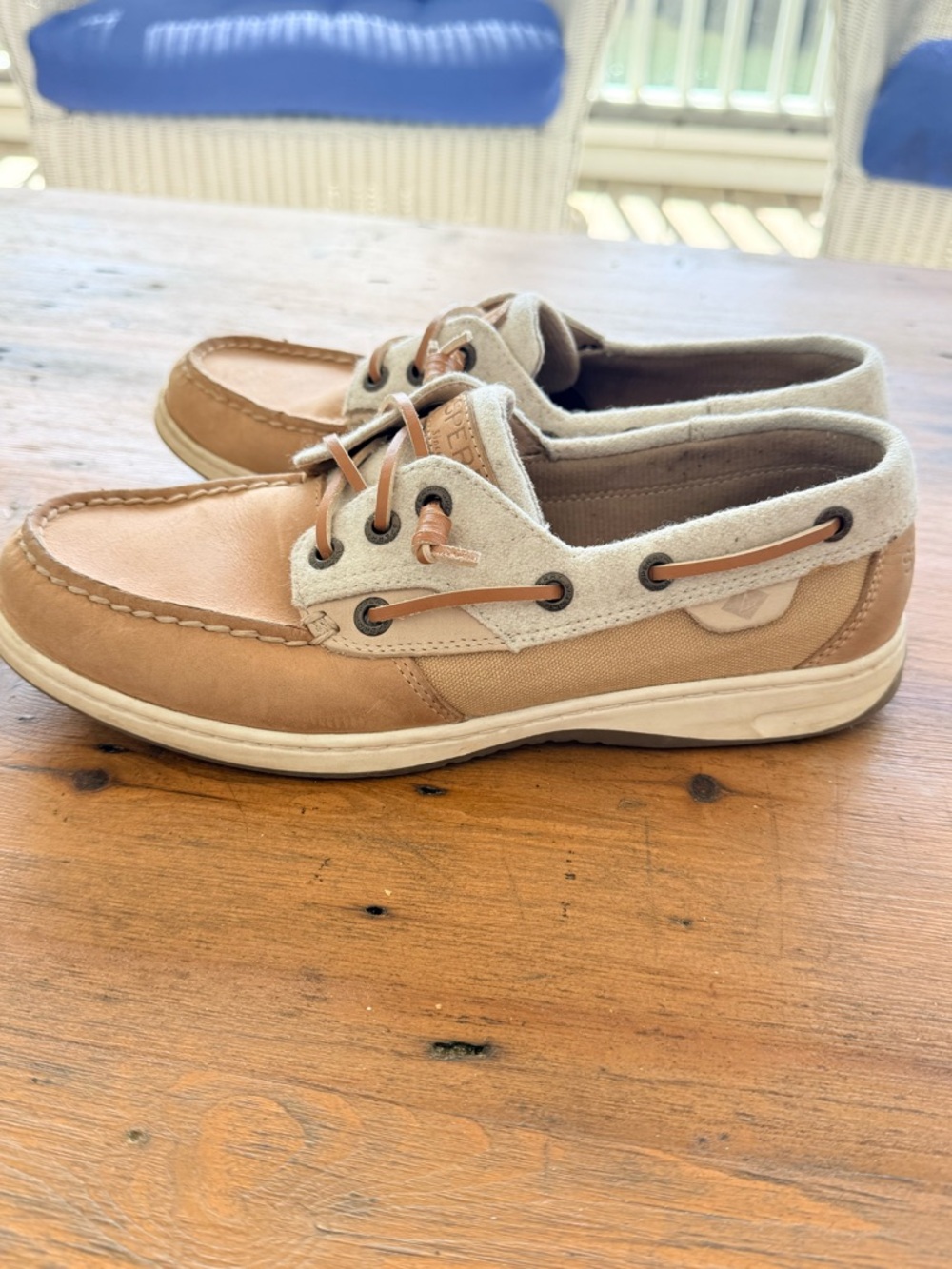 Sperry Top-Sider Women’s Boat Shoes Tan Leather Wool Blend Upper Size 8 - Picture 4 of 15